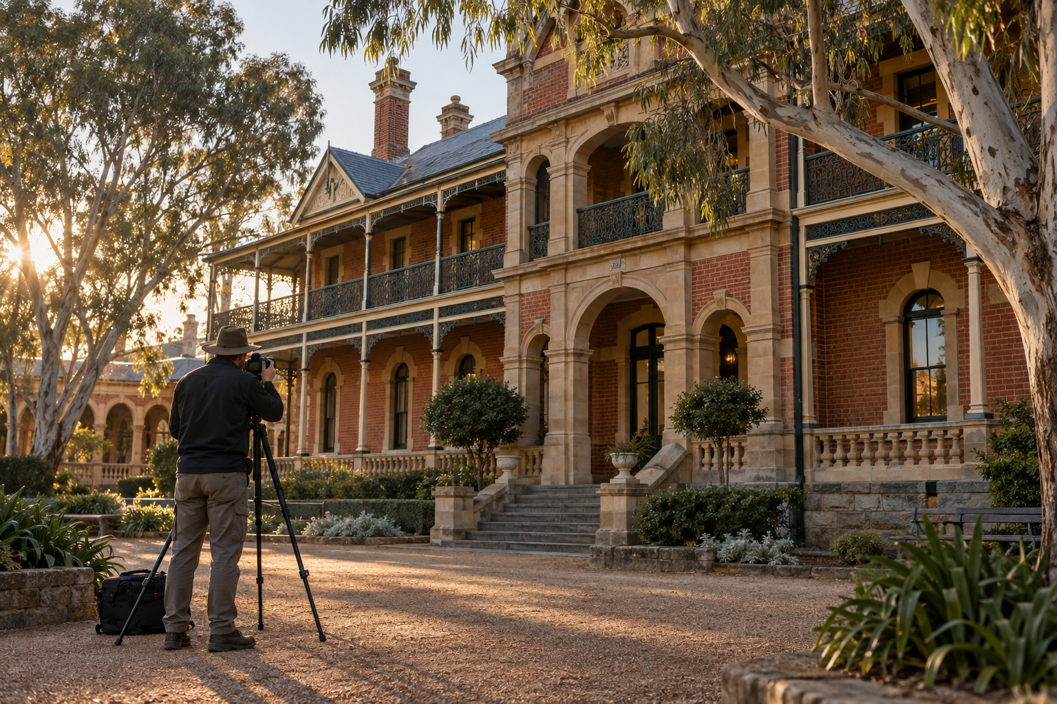 Architectural photographer documenting an Australian heritage building